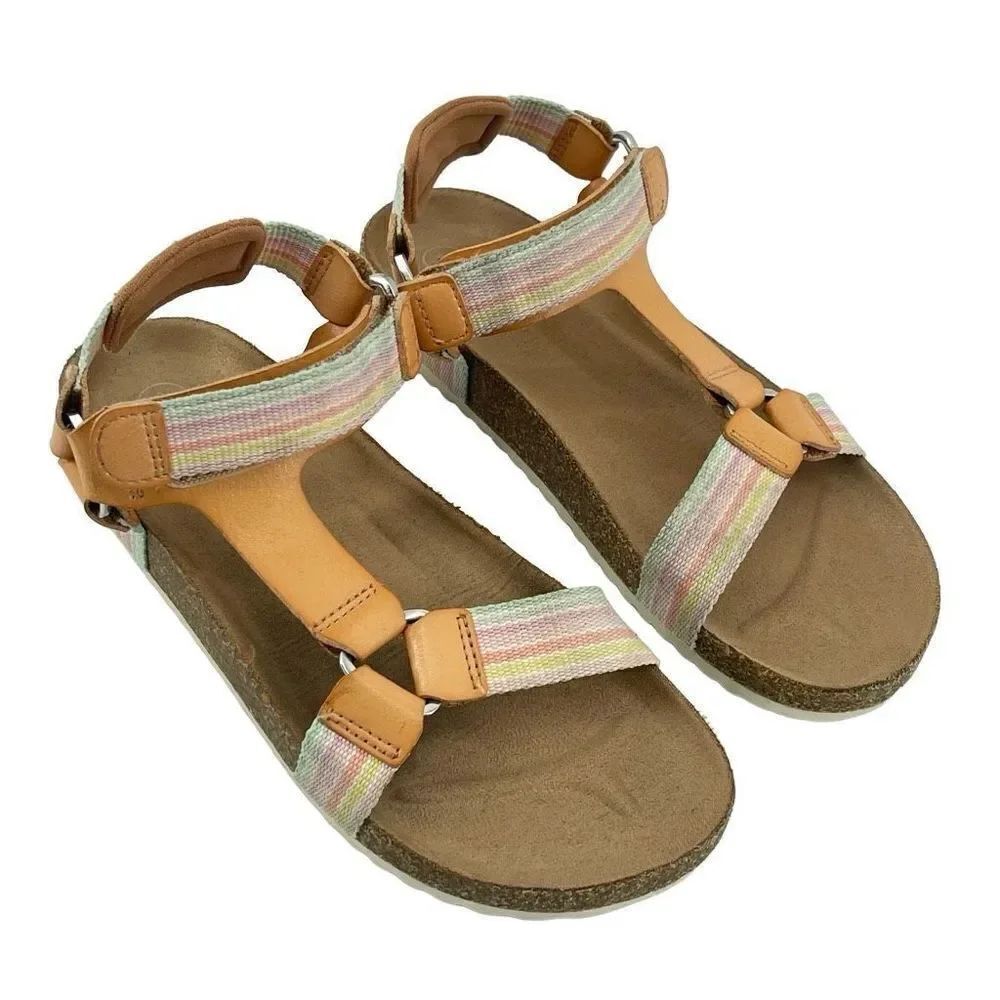 Cat & Jack Val Girl’s Tan Hook and Loop Open Toe Footbed Sandals Size 1